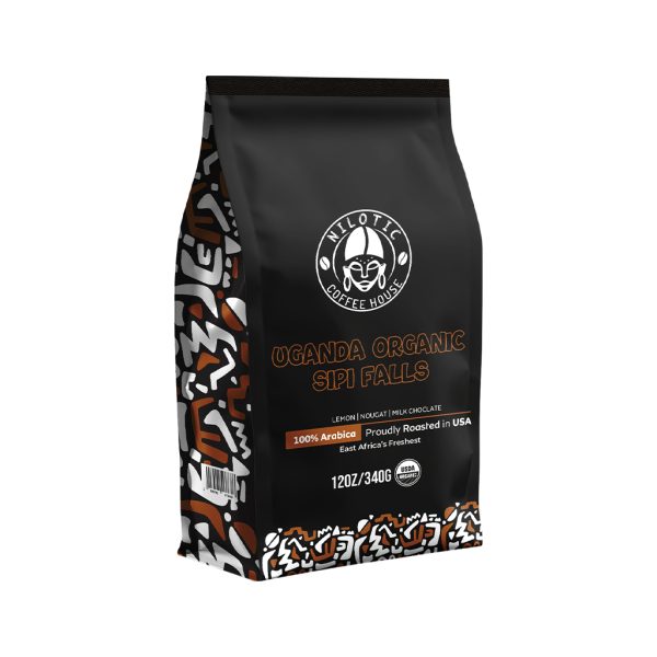 Nilotic Coffee House Medium Roast Ugandan Sipi Falls Coffee – Single-Origin, Whole Bean, Organic, Fair-Trade – Lemon, nougat, milk, chocolate – Ideal for Espresso & French Press – 12oz