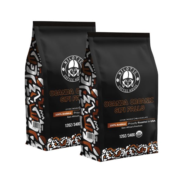 Nilotic Coffee House Medium Roast Ugandan Sipi Falls Coffee – Single-Origin, Whole Bean, Organic, Fair-Trade – Lemon, nougat, milk, chocolate – Ideal for Espresso & French Press – 12oz (Pack Of 2)