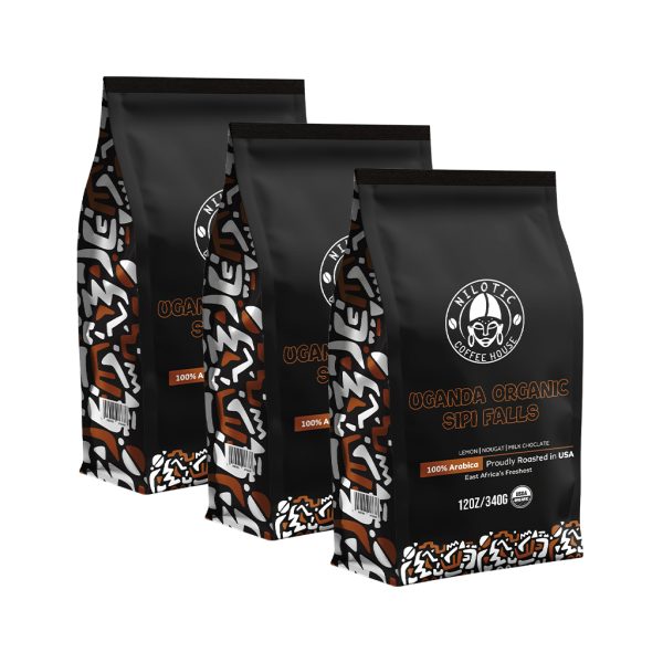 Nilotic Coffee House Medium Roast Ugandan Sipi Falls Coffee – Single-Origin, Whole Bean, Organic, Fair-Trade – Lemon, nougat, milk, chocolate – Ideal for Espresso & French Press – 12oz (Pack Of 3)